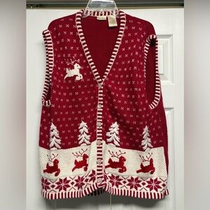 Brooks Red and White Holiday Reindeer Sweater Vest